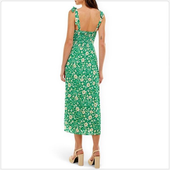 WAYF Malibu Faux Wrap Midi Kelly Daisy Green Floral Summer Dress NEW NWT XS - Picture 2 of 6